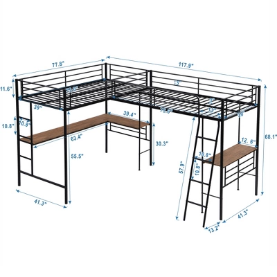 Metal Twin Size Loft Bed With Two Built-in Desks, Black - ModernLuxe 5 Metal Twin Size Loft Bed With Two Built-in Desks, Black - ModernLuxe - Image 3