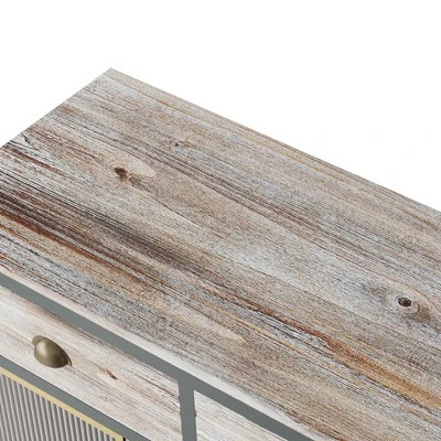 47.6" Modern Freestanding 4 Glass Door Sideboard With 3 Top Drawers, Natural - ModernLuxe 11 47.6" Modern Freestanding 4 Glass Door Sideboard With 3 Top Drawers, Natural - ModernLuxe - Image 9