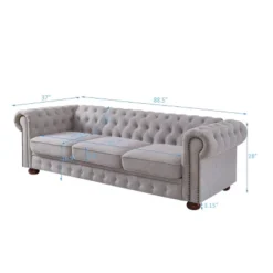 Chesterfield Linen Tufted Nailhead Upholstered Sofa With Wooden Legs - ModernLuxe -ModernLuxe GUEST 7b74db6b a8bb 4597 8cd8 2a49ddf9af96