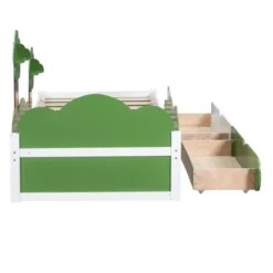 Twin Size Bed With Grass Hill And Trees Decor, White+Green - ModernLuxe -ModernLuxe GUEST 7bd7bd1c 88d1 4d43 9630 cfbc74f647ed