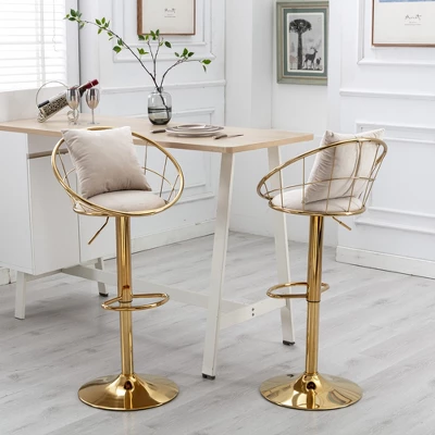 Set Of 2 Modern Style 360 Degree Swivel Bar Stools With Metal Adjustable Base - ModernLuxe 4 Set Of 2 Modern Style 360 Degree Swivel Bar Stools With Metal Adjustable Base - ModernLuxe - Image 2