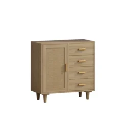 Wooden Cabinet With 4 Drawers And Rattan Decorative Doors, Natural - ModernLuxe -ModernLuxe GUEST 7c27b5ab 11e8 41f7 a4dd a7028d6a92e5