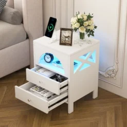 Nightstand With USB Charging Ports And LED Lights, End Table With 2 Drawers And Shelf-ModernLuxe -ModernLuxe GUEST 7c740c08 b0e2 46c5 a13e 6bd3d2b78dfe