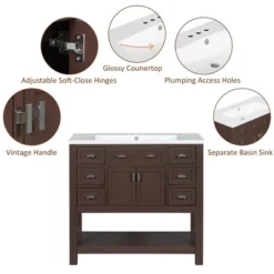 36" Contemporary Bathroom Vanity With Top Sink, 2 Soft Close Doors, And 6 Drawers - ModernLuxe -ModernLuxe GUEST 7cf11d01 9be9 4b91 8ac4 c9395f2b4e87