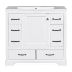 36" Bathroom Vanity With Ceramic Sink, 6 Drawers And Adjustable Shelves, White - ModernLuxe -ModernLuxe GUEST 7dac06b2 f843 4224 8e5f f5320708f053