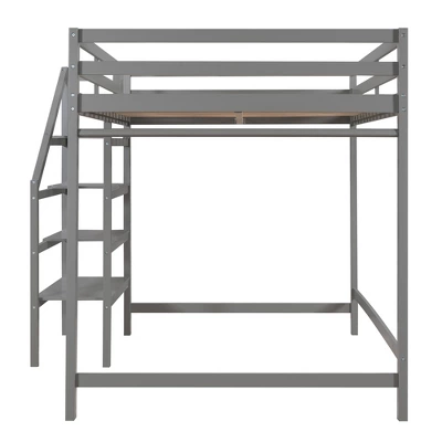 Full Size Loft Bed With Staircase And Safety Guardrails Gray/White-ModernLuxe 12 Full Size Loft Bed With Staircase And Safety Guardrails Gray/White-ModernLuxe - Image 10