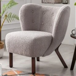 Modern Accent Chair Lambskin Wingback Tufted Side Chair With Solid Wood Legs-ModernLuxe -ModernLuxe GUEST 7eb5f8fb 75f4 412e 95f7 b923dcc8462c