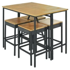 5-Piece Outdoor Patio Wicker Bar Set With Foldable Acacia Wood Top With 4 Stools And 1 Table,Brown - ModernLuxe -ModernLuxe GUEST 7ee9a2fc 8aec 4cf9 b113 59b353f6fc6a