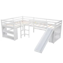 Twin Size L-Shaped Loft Bed With Movable Two-Tier Shelves And Slide - ModernLuxe -ModernLuxe GUEST 7ef13c56 0afb 4b80 9853 2cd9eef6f1a3