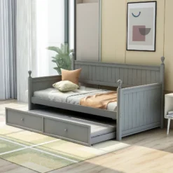 Twin Size Wood Daybed With Trundle Bed-ModernLuxe -ModernLuxe GUEST 7fa3f603 a682 4b77 b421 3329c439d965