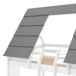 Twin Over Twin Wood House Bunk Bed With Roof And Built-in Ladder, White-ModernLuxe -ModernLuxe GUEST 8003d2e5 55a7 4abe 91e1 ed89c97dd714