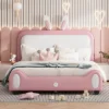 Full/Twin Size Upholstered Rabbit-Shape Princess Platform Bed, White+Pink-ModernLuxe 1 Full/Twin Size Upholstered Rabbit-Shape Princess Platform Bed, White+Pink-ModernLuxe -ModernLuxe GUEST 8076bbf4 2526 4ad9 b932 7630ee6459b5