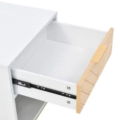 Nightstand With USB Charging Ports, End Table With 1 Drawer And Metal Legs, White+Natural Finish-ModernLuxe -ModernLuxe GUEST 8176a0dd b541 41f9 a391 01b10ffd9522