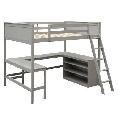 Full Size Wooden Loft Bed With Shelves And Desk - ModernLuxe 5 Full Size Wooden Loft Bed With Shelves And Desk - ModernLuxe - Image 3