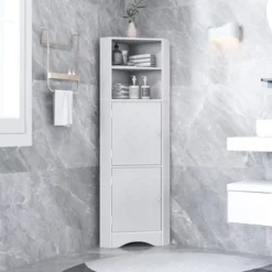 Tall Bathroom Freestanding Corner Cabinet With Door And Adjustable Shelves - ModernLuxe -ModernLuxe GUEST 8364d3ca 9d12 4f3b a5ee b1d8e462115c