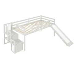 Twin Size Loft Bed With Staircase, Safety Guardrails And Slide-ModernLuxe -ModernLuxe GUEST 83872432 d15d 426f a1b3 0d67e2540680