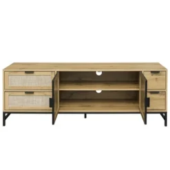 59.09" Elegant Rattan TV Stand With Adjustable Shelves And Wood Grain Finish - ModernLuxe 13 59.09" Elegant Rattan TV Stand With Adjustable Shelves And Wood Grain Finish - ModernLuxe -ModernLuxe GUEST 83965c4a fb7e 4e58 b53a a817c42cc961