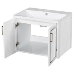 24" Wall Mounted Bathroom Vanity With Porcelain Sink And Two Shuttered Doors, White - ModernLuxe -ModernLuxe GUEST 83b0d203 d2ea 47ef b545 d35bb8d9127c