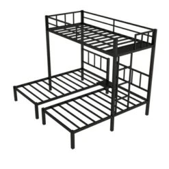 Twin Over Twin Metal Triple Bunk Bed With Ladder, Black-ModernLuxe -ModernLuxe GUEST 83e83204 0d6c 402f b74d 8ad89a7c6462