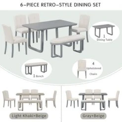 6 PCS Wood Dining Table Set With Retro-Style Table And Upholstered Chairs-ModernLuxe -ModernLuxe GUEST 848801bc 5d14 4aac a65f 8274f689d194