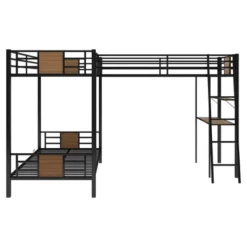 L-Shaped Twin Over Twin Bunk Bed With Twin Size Loft Bed With Desk And Shelf , Brown - ModernLuxe -ModernLuxe GUEST 84df8ab9 b3c6 4c6f a382 44199549eae3