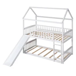 House Shape Twin Over Twin Bunk Bed With Slide - ModernLuxe -ModernLuxe GUEST 84df9212 96b8 483f 96d9 d1f0ad684b07