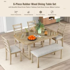 6 PCS Rubber Wood Dining Table Set With Beautiful Wood Grain Veneer Tabletop And Soft Cushion-ModernLuxe -ModernLuxe GUEST 851ae04e fa58 4b76 a472 a871e5d8c198