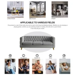 Living Room Modern Velvet Sofa With Button Tufted Square Arms And Metal Legs - ModernLuxe -ModernLuxe GUEST 85b0068c 93b8 4fb7 a465 1fdff055ca6b