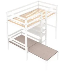 Convertible Loft Bed With L Shaped Desk, Shelf And Ladder, White - ModernLuxe -ModernLuxe GUEST 86280e52 efee 49b3 b9d8 ad0a86492770