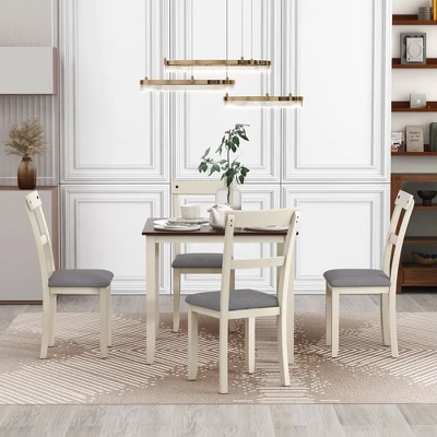 5 PCS Classic Dining Table Set With 4 Upholstered Chairs-ModernLuxe 3 5 PCS Classic Dining Table Set With 4 Upholstered Chairs-ModernLuxe