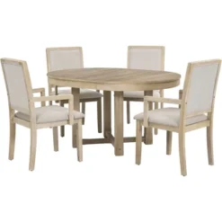 5 PCS Round Extendable Dining Table Set With Butterfly Leaf And 4 Upholstered Dining Armchairs-ModernLuxe -ModernLuxe GUEST 865ef322 d1f8 4837 9f0d 184630bcd9ef