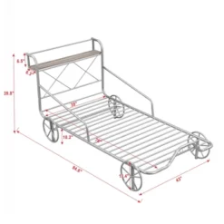 Twin Size Metal Car Bed With Four Wheels, Guardrails And X-Shaped Frame Shelf - ModernLuxe -ModernLuxe GUEST 88951be5 4e39 4bea baec 1d1cccdb72e8