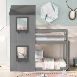 Twin Over Twin Wood Bunk Bed With Roof, Window, Guardrail, And Ladder-ModernLuxe -ModernLuxe GUEST 88b4a82b 4dcb 4d40 9a1e 1b76c37ad257