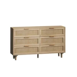 6-Drawer Rattan Dresser For Living Room And Bedroom, Natural - ModernLuxe -ModernLuxe GUEST 88e10631 59fb 4ddb b73c 522ff3746476
