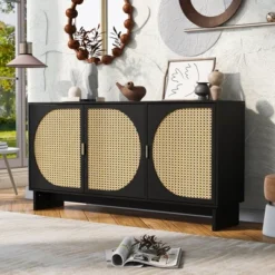 Modern Storage Cabinet With Rattan Door And Adjustable Shelves, Accent Cabinet Buffet Cabinet For Living Room-ModernLuxe -ModernLuxe GUEST 89540e24 7106 48a5 9d2e 665c8ac71972