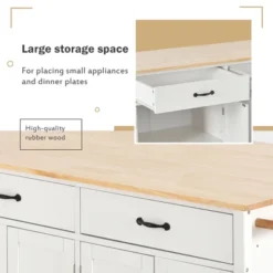54.3 Inch Width Kitchen Island Cart With Solid Wood Top, 4 Door Cabinet, Two Drawers, Spice Rack And Locking Wheels-ModernLuxe -ModernLuxe GUEST 896ecbb2 9145 4a51 8262 dca3f582418d