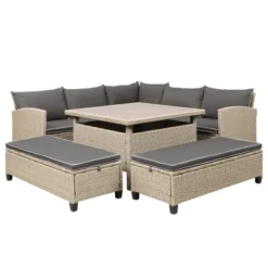 6-Piece Outdoor Patio Wicker Rattan Sectional Sofa With Table And Bench For Backyard, Garden, Pool Side, Brown - ModernLuxe -ModernLuxe GUEST 896f2c07 9e30 4222 a187 b6286c3ab666