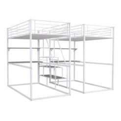 Double Twin Over Twin Size Metal Bunk Bed With Desk, Shelves And Storage Staircase-ModernLuxe -ModernLuxe GUEST 89a37892 11fb 4dc3 a46f 9bb61f201a3b