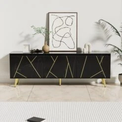 Modern TV Stand For 65" TV With Large Storage, Black - ModernLuxe
