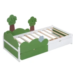 Twin Size Bed With Grass Hill And Trees Decor, White+Green - ModernLuxe -ModernLuxe GUEST 89f7c9e1 c1d2 4c9a 93fd 500b6798cd7d