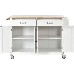 54.3 Inch Width Kitchen Island Cart With Solid Wood Top, 4 Door Cabinet, Two Drawers, Spice Rack And Locking Wheels-ModernLuxe -ModernLuxe GUEST 8a072d97 510e 4152 9e3a 49aa48781af6