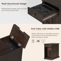 Classic Vintage End Table With USB Ports And A Multipurpose Drawer With Cup Holders - ModernLuxe -ModernLuxe GUEST 8a49384a a7e7 4c06 aafd 5c31d17b1939