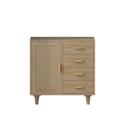 Wooden Cabinet With 4 Drawers And Rattan Decorative Doors, Natural - ModernLuxe -ModernLuxe GUEST 8a656b4f e7cb 4277 ba62 568e475d174c