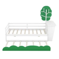 Twin Size Daybed With Desk, Green Tree Shape Shelves-ModernLuxe -ModernLuxe GUEST 8ac006f9 c317 4f45 8d4a fa55cbb35c32