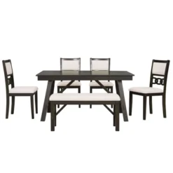 6-Piece Farmhouse Solid Wood Rectangular Dining Table Set With 4 Upholstered Chairs And 1 Bench - ModernLuxe -ModernLuxe GUEST 8b01ed49 997a 442b ab1c 830cc75eed0d