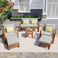 Outdoor Patio Wooden 6-Piece Talking Set With Footrest And Cushion For Backyard, Poolside, Balcony - ModernLuxe -ModernLuxe GUEST 8b1f83c3 ee80 48e9 87c5 5299378d2e78