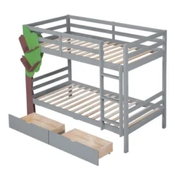 Twin-Over-Twin Bunk Bed With A Tree Decor And Two Storage Drawers-ModernLuxe -ModernLuxe GUEST 8ba22d42 f35e 49ca 9ee1 a8c32bc3fd3c