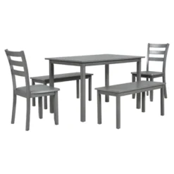 Farmhouse 5-piece Wooden Dining Set With 2 Dining Chairs And 2 Benches-ModernLuxe