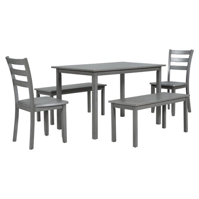 Farmhouse 5-piece Wooden Dining Set With 2 Dining Chairs And 2 Benches-ModernLuxe 3 Farmhouse 5-piece Wooden Dining Set With 2 Dining Chairs And 2 Benches-ModernLuxe