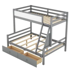 Twin Over Full Bunk Bed With Whiteboard, 3 Hooks And 2 Drawers-ModernLuxe -ModernLuxe GUEST 8d13365c b191 4304 82e7 d913a4940783